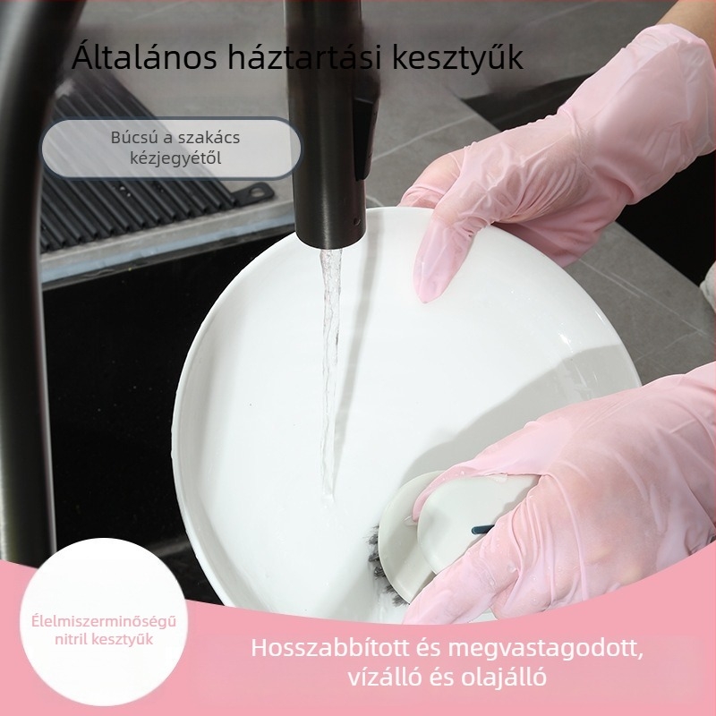 Nitril egyszer használatos kesztyűk konyhai és mosogatási felhasználásra, vastagított, egyszínű, 220 g, dobozban 30/50