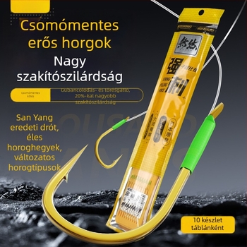Teljes készlet előre kötött horgokkal, erős, csomó nélküli damillal, dupla horog, arany hüvely