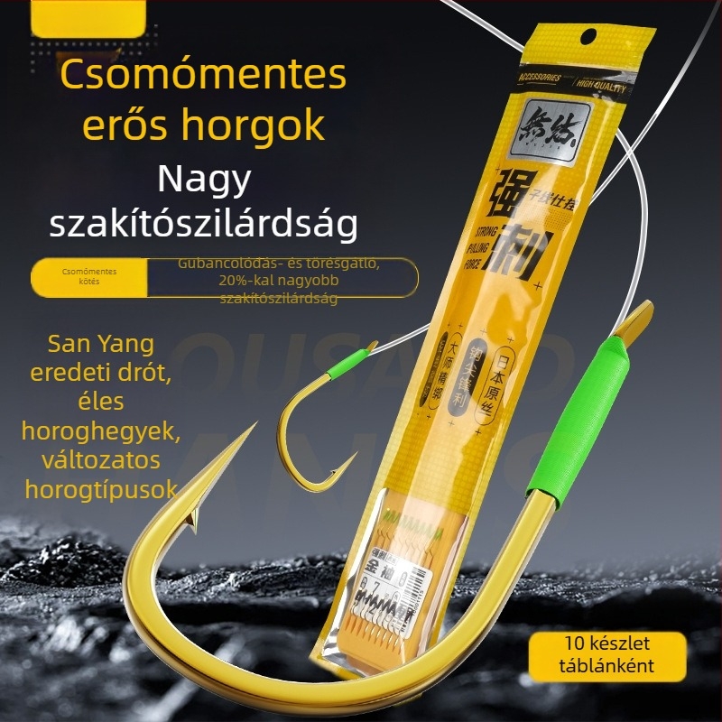 Teljes készlet előre kötött horgokkal, erős, csomó nélküli damillal, dupla horog, arany hüvely