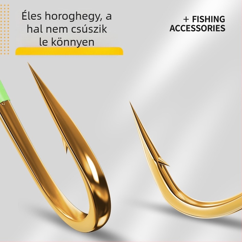 Teljes készlet előre kötött horgokkal, erős, csomó nélküli damillal, dupla horog, arany hüvely