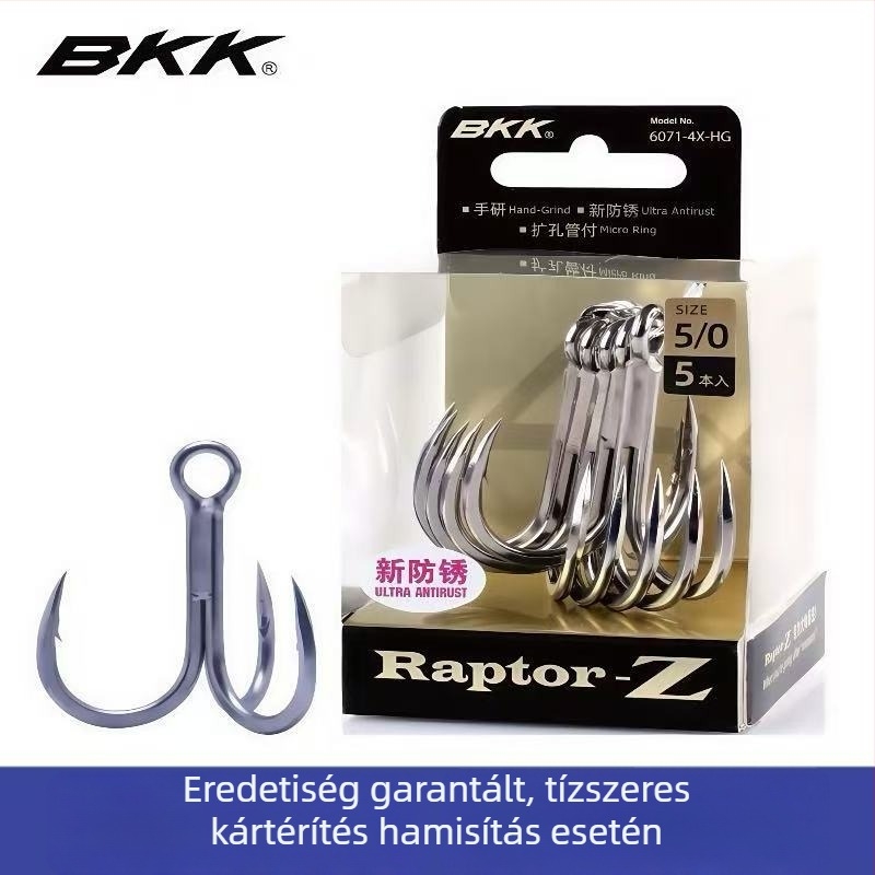 BKK Luya horog 6071-4X-HG, háromágú horog, négyszeres megerősítés, korrózióálló tengeri horgászathoz, műcsali horog