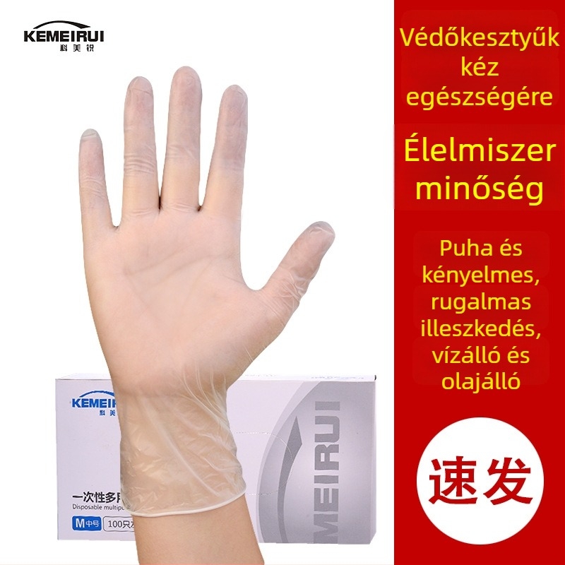 Egyszer használatos kesztyű PVC/TPE/Nitril, átlátszó, vízálló, <0,05 mm vastagság, 100 darabos csomag, testreszabható nyomtatás
