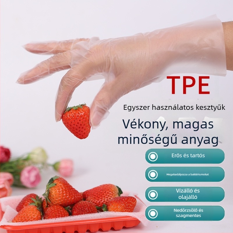Egyszer használatos kesztyű PVC/TPE/Nitril, átlátszó, vízálló, <0,05 mm vastagság, 100 darabos csomag, testreszabható nyomtatás