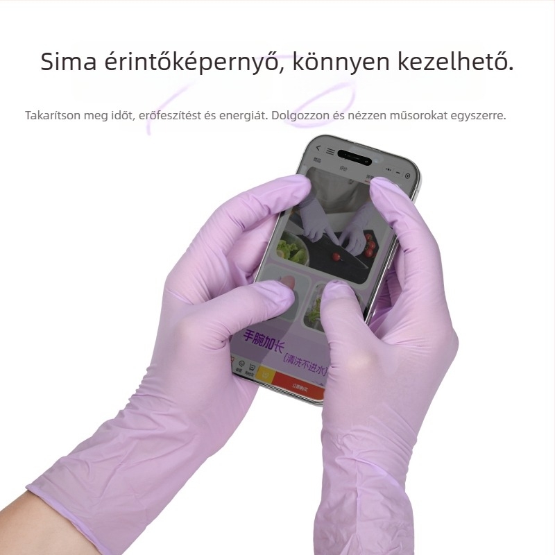 12 hüvelykes nitril kesztyűk, megvastagítottak és kopásállóak, háztartási feladatokra és mosogatáshoz, egyszer használatos hosszú konyhai kesztyűk nőknek
