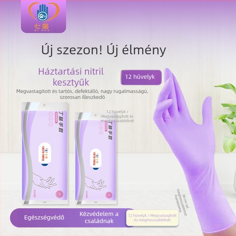 12 hüvelykes nitril kesztyűk, megvastagítottak és kopásállóak, háztartási feladatokra és mosogatáshoz, egyszer használatos hosszú konyhai kesztyűk nőknek