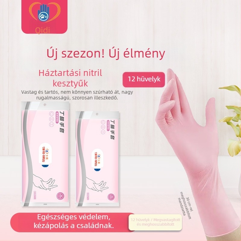 12 hüvelykes nitril kesztyűk, megvastagítottak és kopásállóak, háztartási feladatokra és mosogatáshoz, egyszer használatos hosszú konyhai kesztyűk nőknek