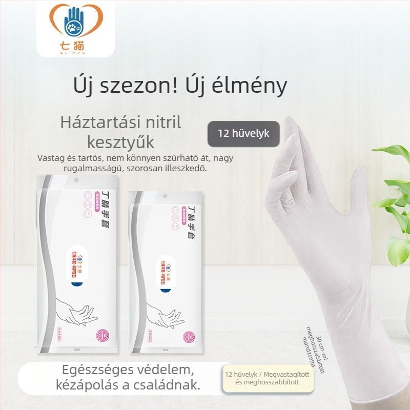 12 hüvelykes nitril kesztyűk, megvastagítottak és kopásállóak, háztartási feladatokra és mosogatáshoz, egyszer használatos hosszú konyhai kesztyűk nőknek