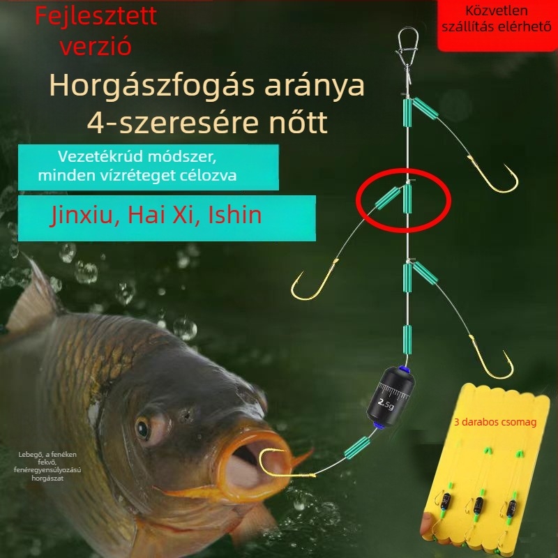 Kawasagiri négyszeres horoggal kötött horgászszerelék damilon, anti-összekuszálódás