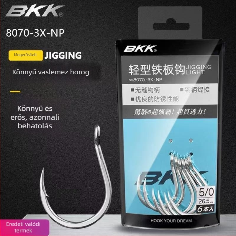 BKK Black King Jig Hook 8070-3X-NP Könnyű kerek heggyel rendelkező vaslemez horog tengeri horgászathoz