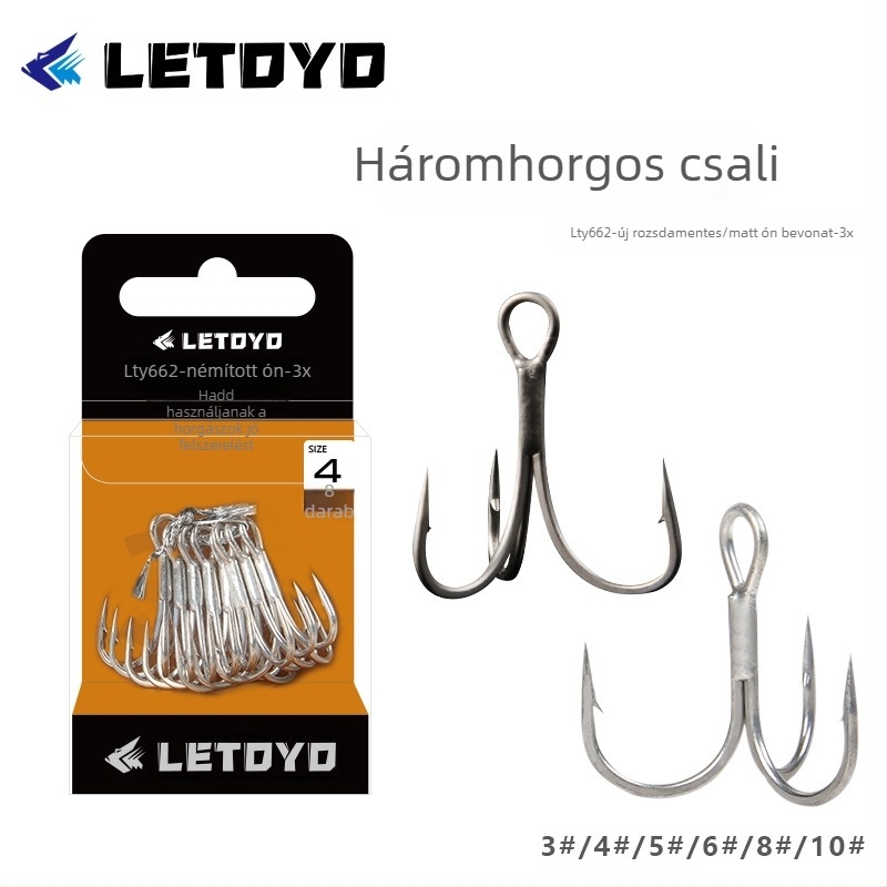 Letoyo Luya horgászhorogok matt ón bevonattal, korrózióálló, megerősített, három horoggal, dobozos készlet