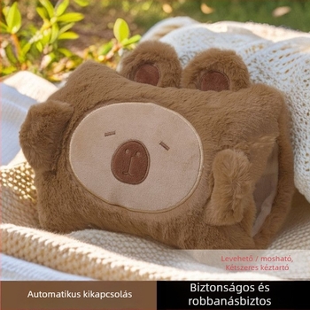 Újrat tölthető robbanásbiztos forróvíz-palack plüss külsővel, kézmelegítő és hasmelegítő funkcióval, flanel anyaggal