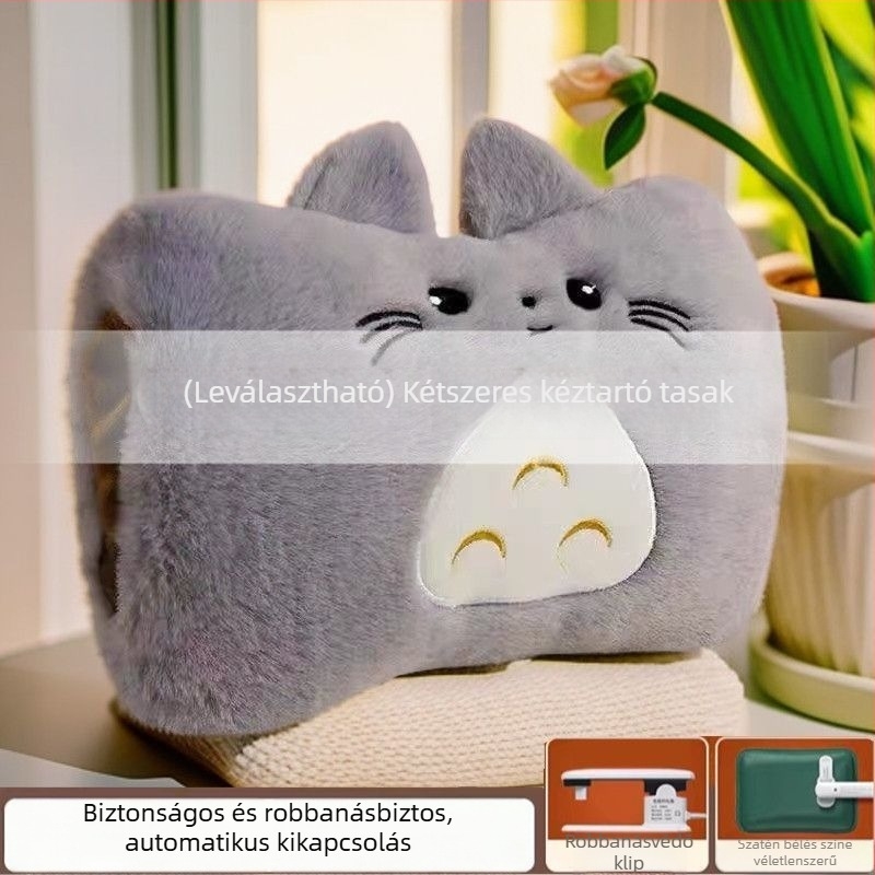 Újrat tölthető robbanásbiztos forróvíz-palack plüss külsővel, kézmelegítő és hasmelegítő funkcióval, flanel anyaggal