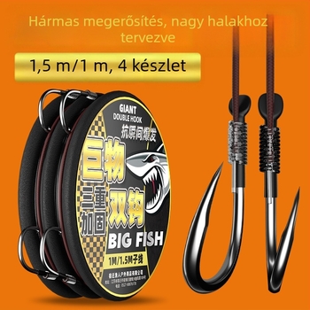 Nagyhalakhoz tervezett megerősített dupla horog éles tüskékkel