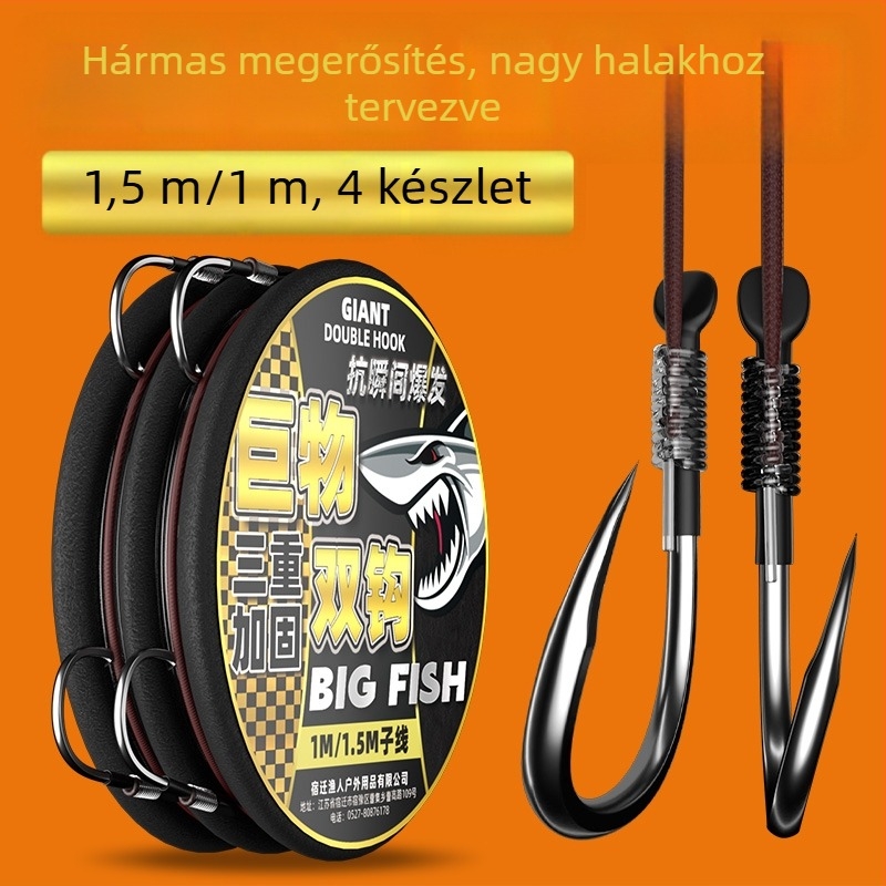 Nagyhalakhoz tervezett megerősített dupla horog éles tüskékkel