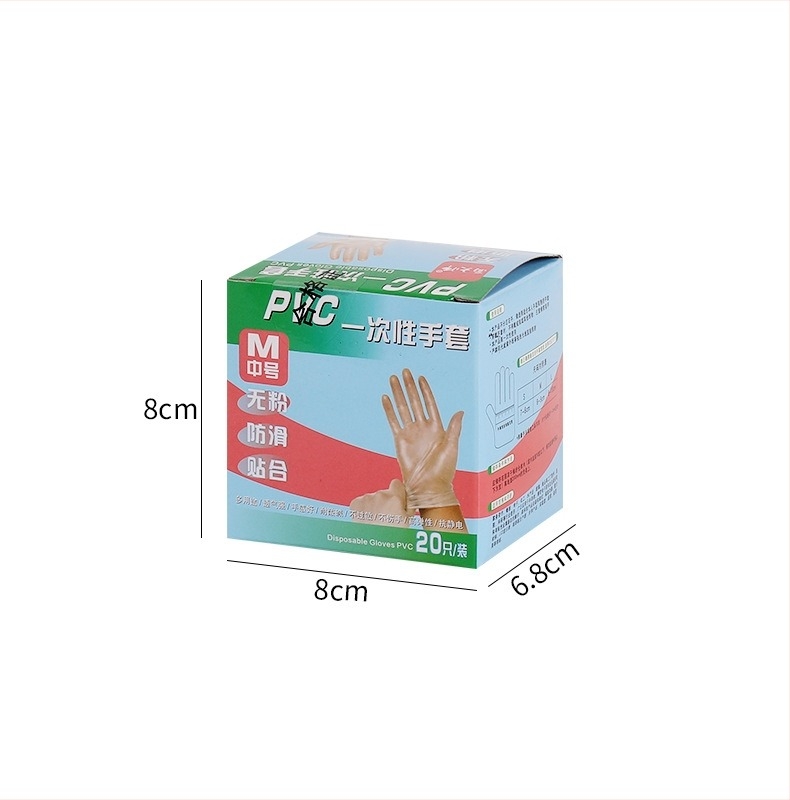 Egyszer használatos pormentes PVC kesztyű, csúszásmentes (Csomagolás: 200 pár; Bruttó súly: 0,092 kg; Szám: 20)