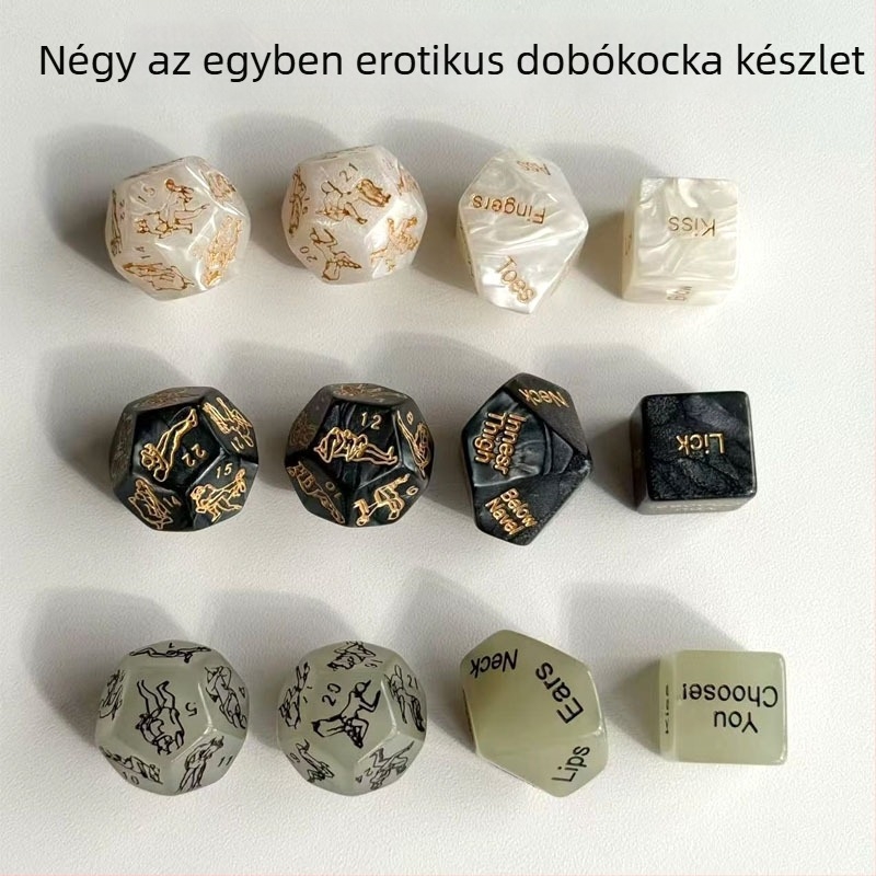 Négy az egyben fénylő többszögű dobókészlet, akril, 5000 darab, sakk- és kártyajátékokhoz