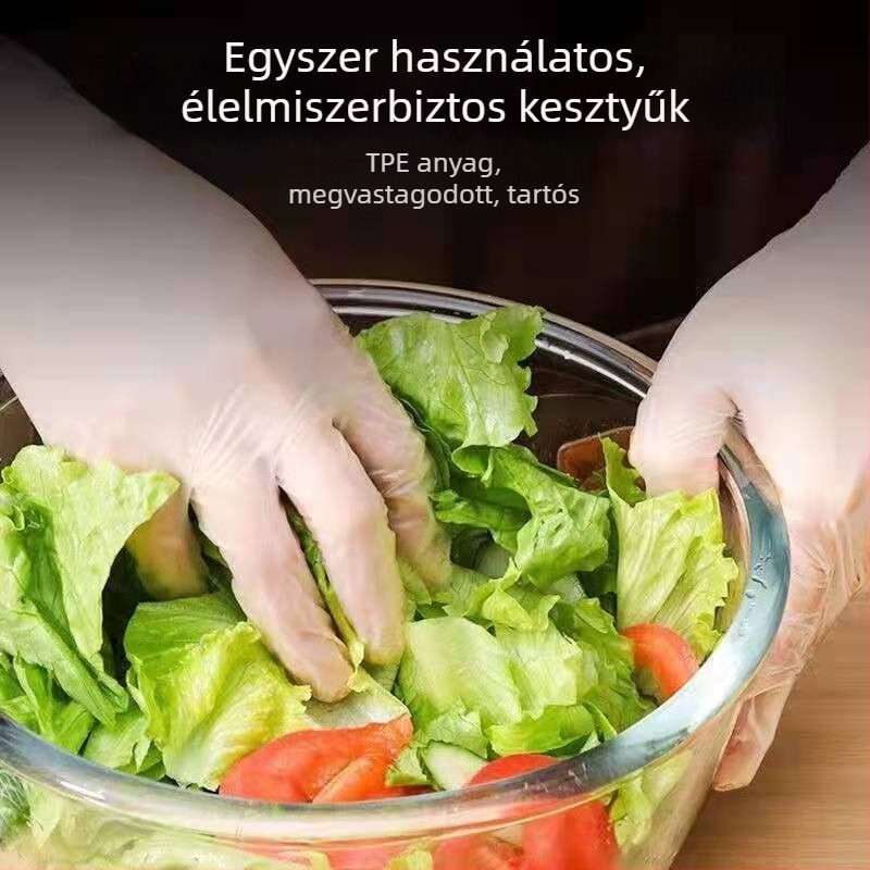 Egyszer használatos PVC kesztyűk, élelmiszer-minőségű, átlátszó, légáteresztő, normál vastagság, alkalmas cateringhez és sütéshez