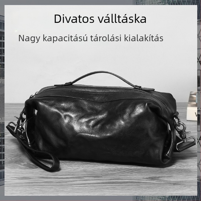 Férfi keresztpántos válltáska valódi bőrből, utcai stílus, lélegző és vízálló