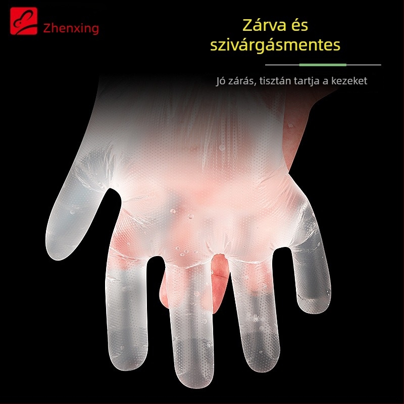 Egyszer használatos műanyag kesztyűk, élelmiszer-minőségű, csúszásmentes, átlátszó, konyhai használatra és élelmiszer-kezeléshez