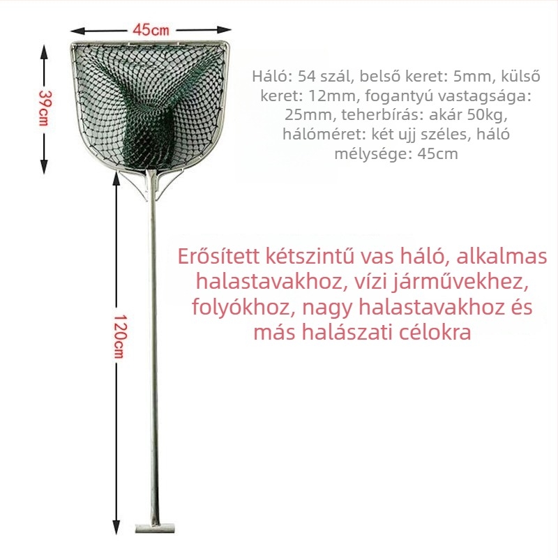 Vas nyelű, lapos fejű halászháló akvakultúrához – Márka: Fishing Tackle – Akváriumi felszerelés