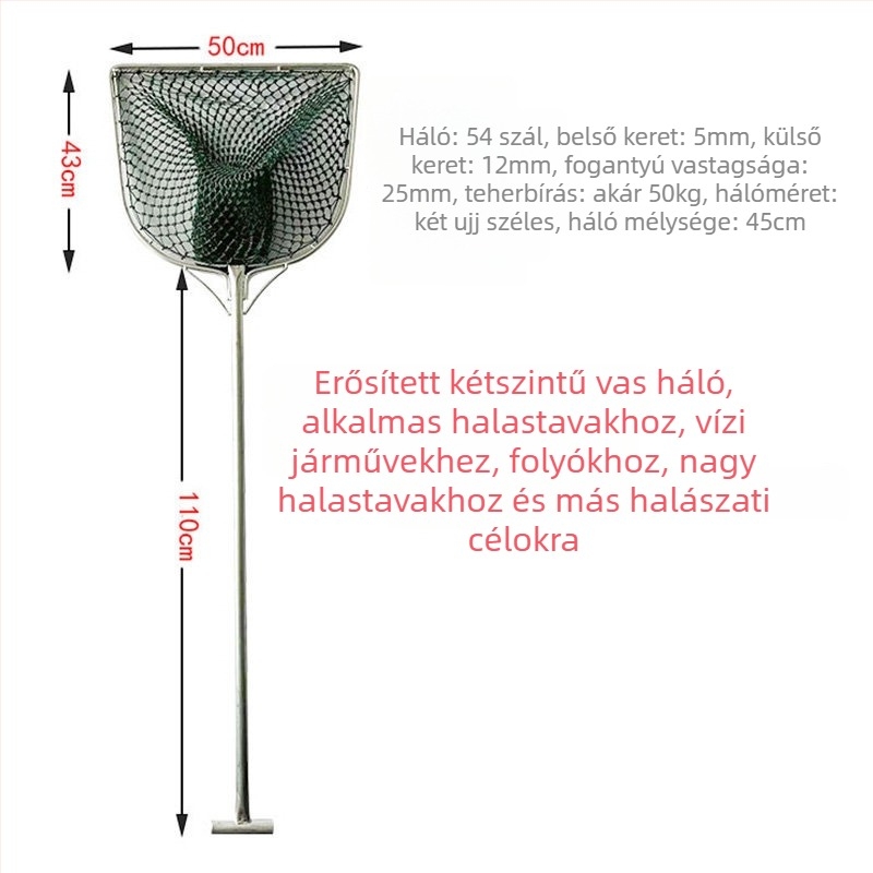 Vas nyelű, lapos fejű halászháló akvakultúrához – Márka: Fishing Tackle – Akváriumi felszerelés