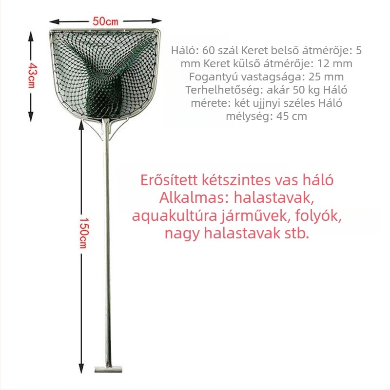 Vas nyelű, lapos fejű halászháló akvakultúrához – Márka: Fishing Tackle – Akváriumi felszerelés