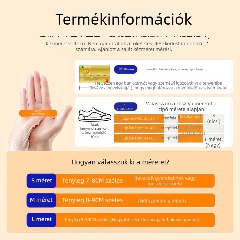 Egyszer használatos TPE kesztyűk, élelmiszer-biztonsági minőségű, vízálló és olajálló, vastagság 0,05–0,1 mm, dobozos csomagolás
