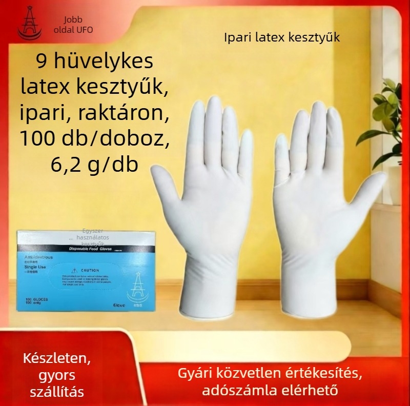 Egyszer használatos latex kesztyűk háztartási és ipari tisztításra, élelmiszer kezelésére, elektronikai feladatokhoz — Súly 5.8
