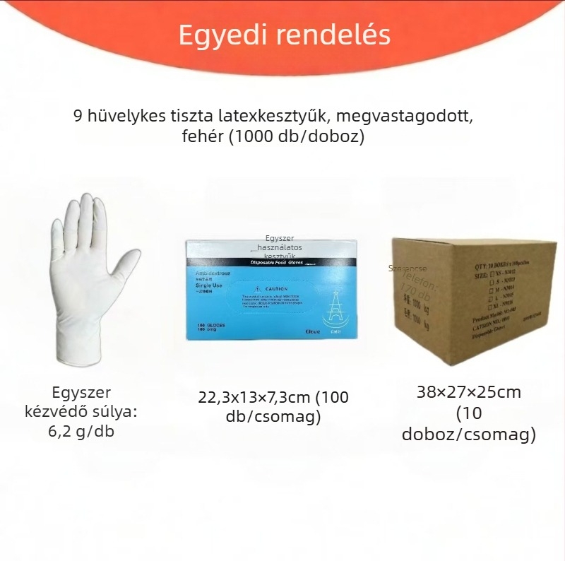 Egyszer használatos latex kesztyűk háztartási és ipari tisztításra, élelmiszer kezelésére, elektronikai feladatokhoz — Súly 5.8