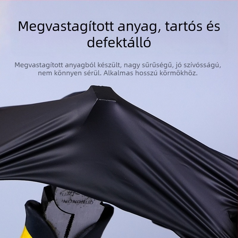 Kompozit nitril-latex egyszer használatos kesztyűk, vastított, vízálló, laboratóriumi, konyhai és mosogatási feladatokra, átlátszó, 0,05–0,1 mm vastagság