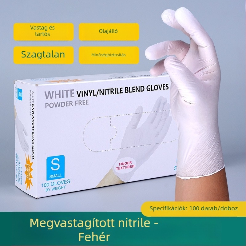 Kompozit nitril-latex egyszer használatos kesztyűk, vastított, vízálló, laboratóriumi, konyhai és mosogatási feladatokra, átlátszó, 0,05–0,1 mm vastagság