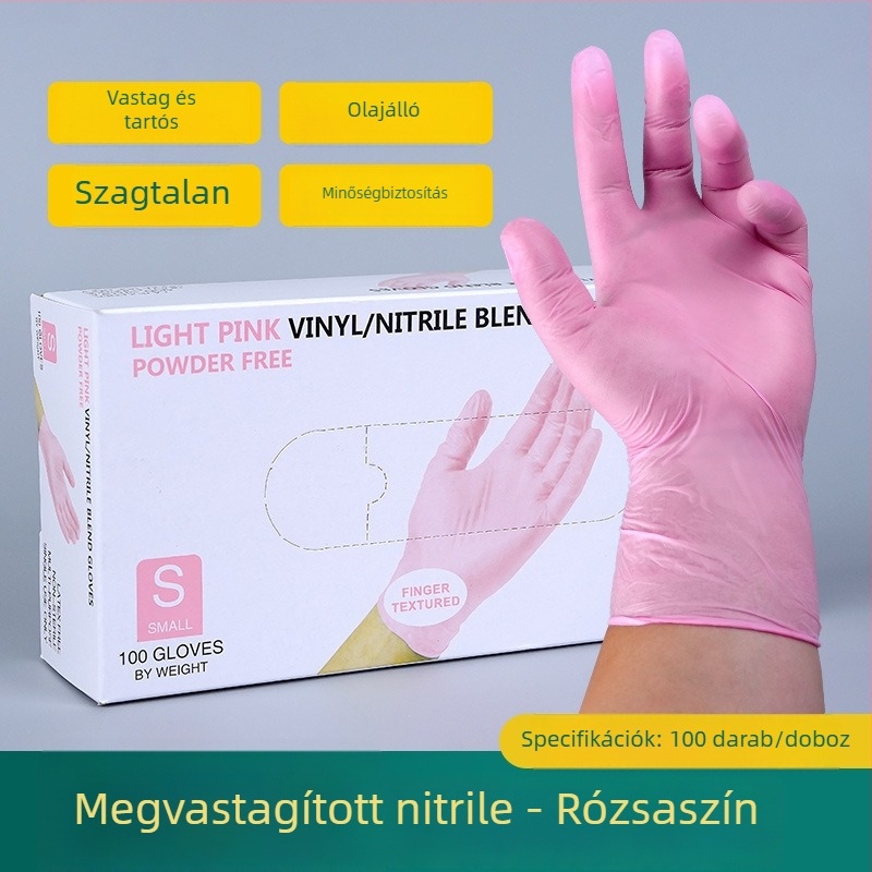 Kompozit nitril-latex egyszer használatos kesztyűk, vastított, vízálló, laboratóriumi, konyhai és mosogatási feladatokra, átlátszó, 0,05–0,1 mm vastagság
