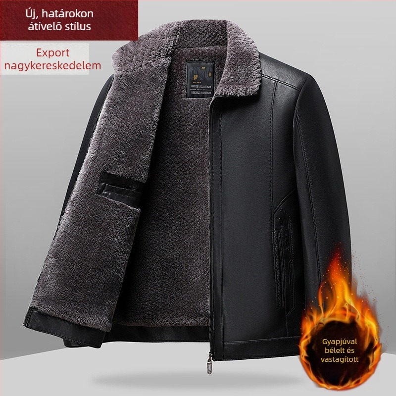 PU bőrkabát fleece belsővel, őszi-téli szezonra