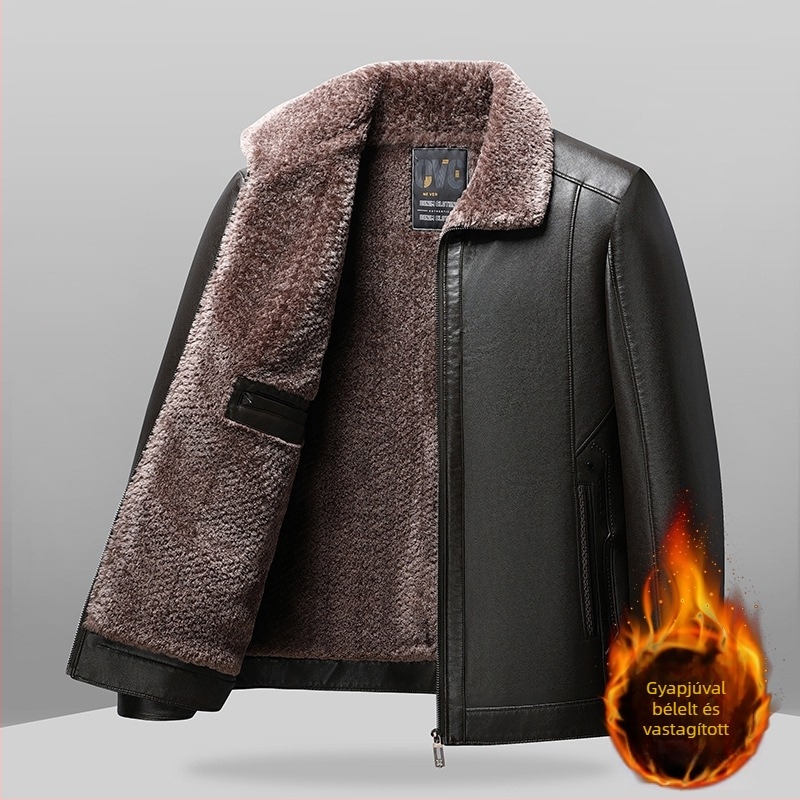 PU bőrkabát fleece belsővel, őszi-téli szezonra