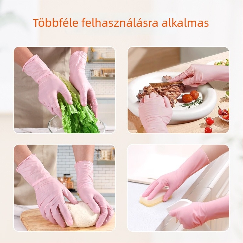 Egyszer használatos nitril kesztyű mosogatáshoz, élelmiszerbiztonsági minőség, vastagított, meghosszabbított, vízálló