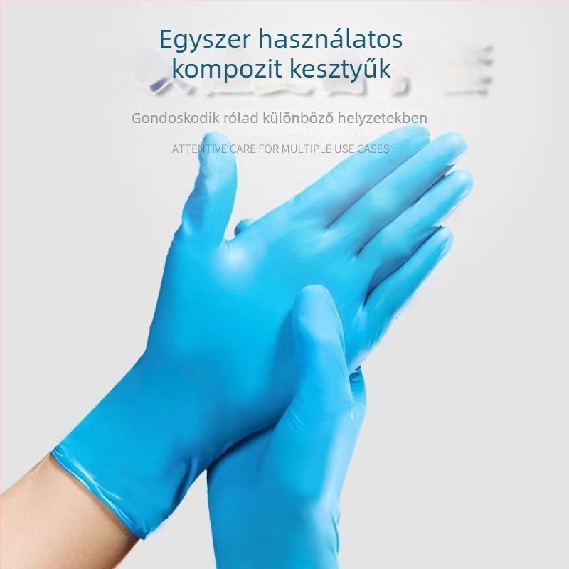 Egyszer használatos kesztyűk, nitril-PVC kompozit, magas rugalmasság, vízálló és olajálló, kozmetikai szalonok és élelmiszer-feldolgozás számára