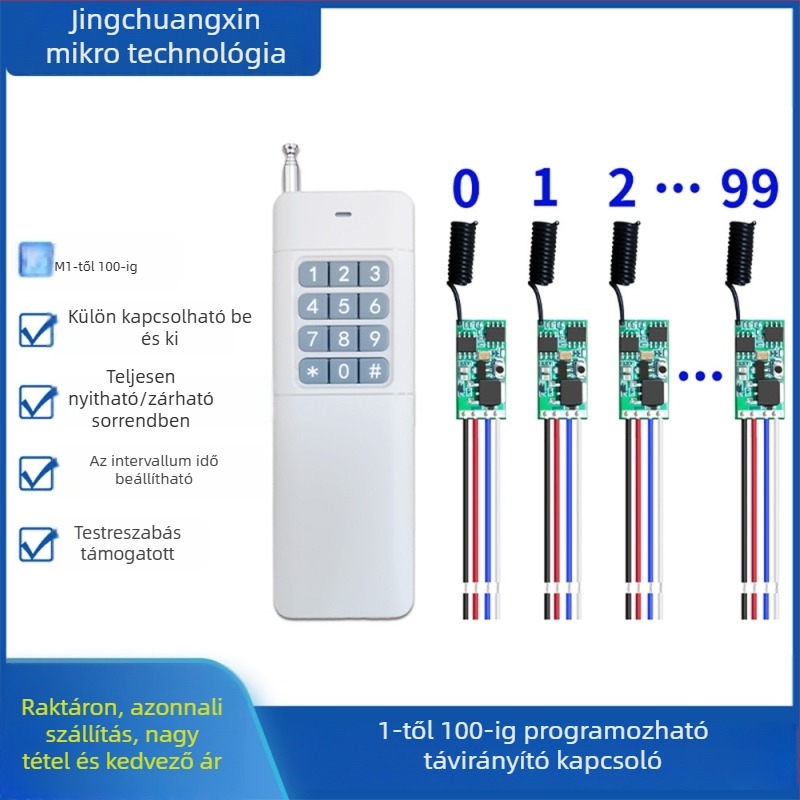 Vezeték nélküli távirányító kapcsoló — Jingchuangxinwei márka; -20–75°C üzemhőmérséklet; távirányítással működik
