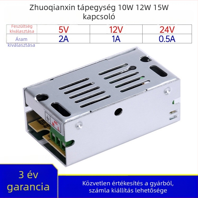 AC-DC kapcsoló tápegység alumínium házban; IP23 védelem; 90% hatékonyság; kimeneti feszültség pontosság 99%; egyfázisú.