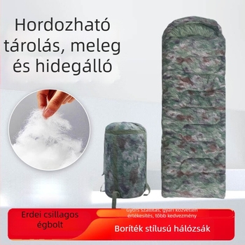 Kamuflált hálózsák kempingezéshez, egyszemélyes boríték-stílusú, meleg őszre és télre, felnőtteknek