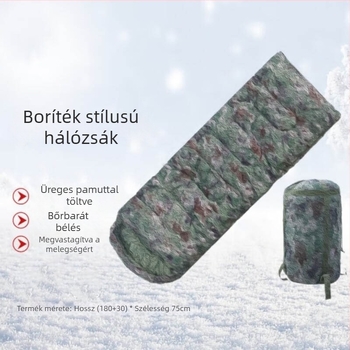 Kamuflált hálózsák kempingezéshez, egyszemélyes boríték-stílusú, meleg őszre és télre, felnőtteknek