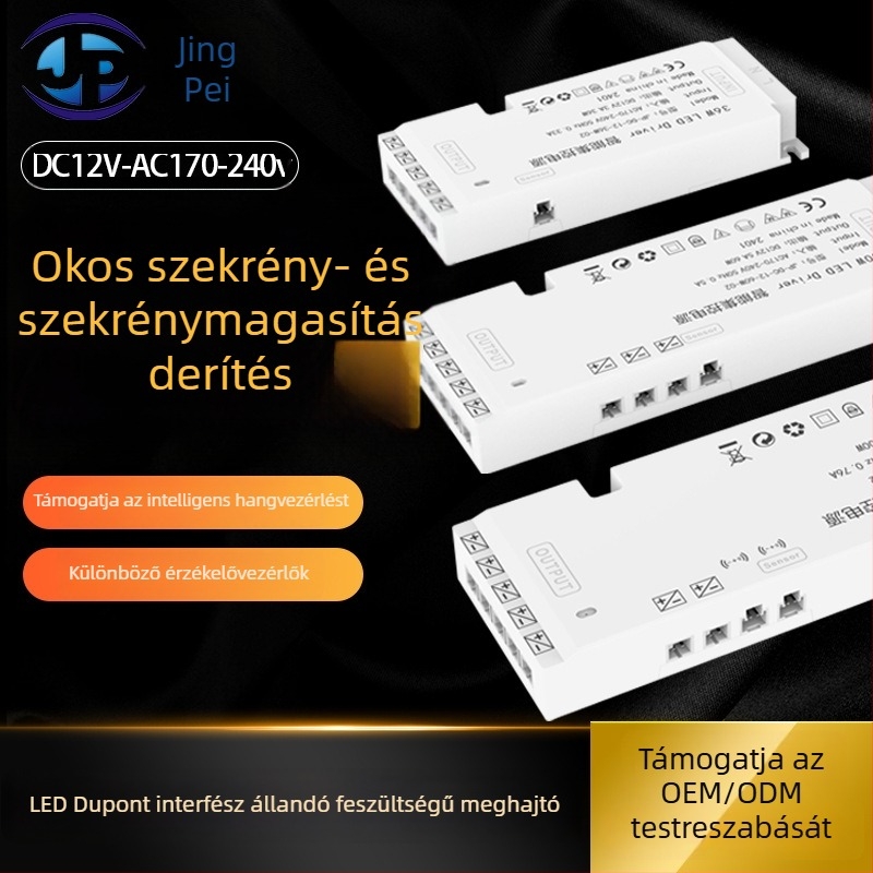 LED szekrény világítási tápegység szenzoros vezérléssel, 12V kimenet, 36/60/100W, kapcsoló típusú tápegység, bemenet 170-240V, 50/60Hz