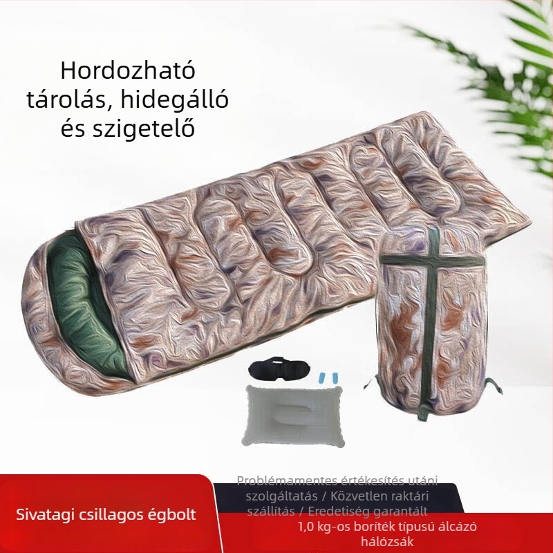 Borítékstílusú kamuflázs hálózsák kültéri túrákra és kempingezésre, hideg elleni vastag bélés, felnőtt méret