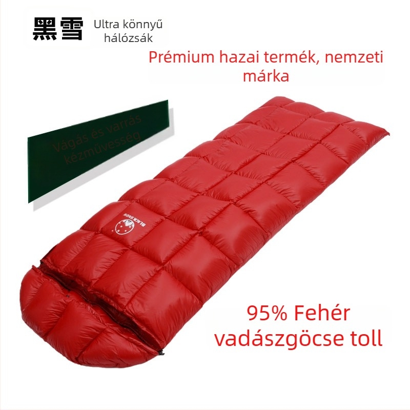 Blacksnow tollas hálózsák fehér libapelyhes töltettel, felnőtteknek, levél alakú kivitel, nylon külső, poliészter bélés, 1000 g töltet