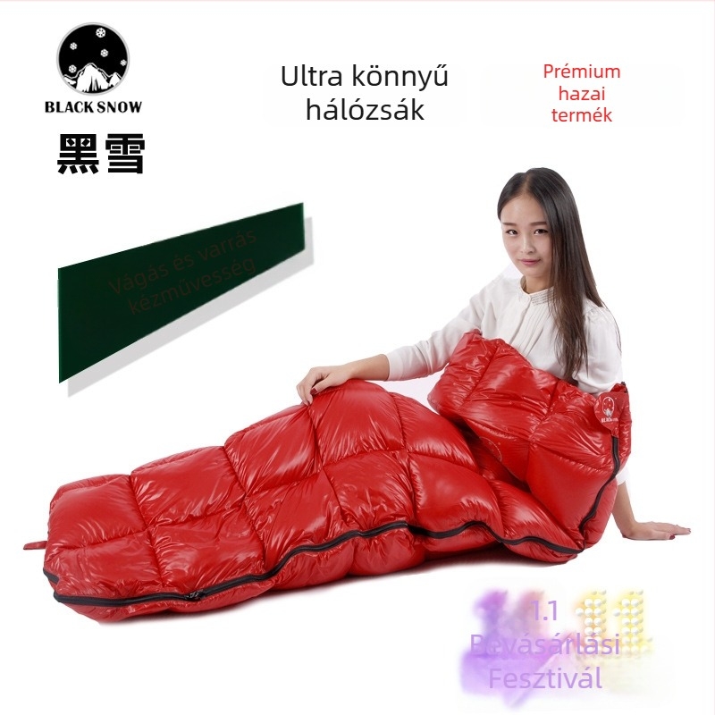 Blacksnow tollas hálózsák fehér libapelyhes töltettel, felnőtteknek, levél alakú kivitel, nylon külső, poliészter bélés, 1000 g töltet