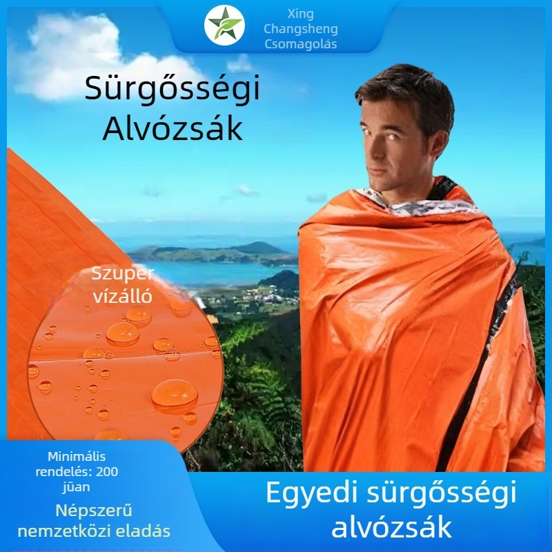 Sürgősségi túlélő alvózsák – boríték-stílus, töltet: nincs, bélés: PE aluminizált film, anyag: PE aluminizált film, súly: 100 g, felnőtteknek
