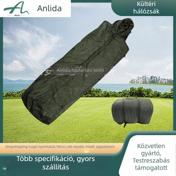 Múmia hálózsák leválasztható kabát-stílusú dizájnnal felnőtteknek, 2 kg PP gyapot töltet, poliészter tafta bélés, poliészter selyem szövés, kültéri kempingezéshez