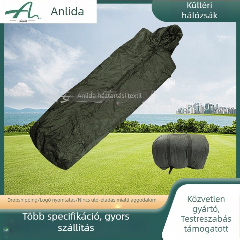 Múmia hálózsák leválasztható kabát-stílusú dizájnnal felnőtteknek, 2 kg PP gyapot töltet, poliészter tafta bélés, poliészter selyem szövés, kültéri kempingezéshez
