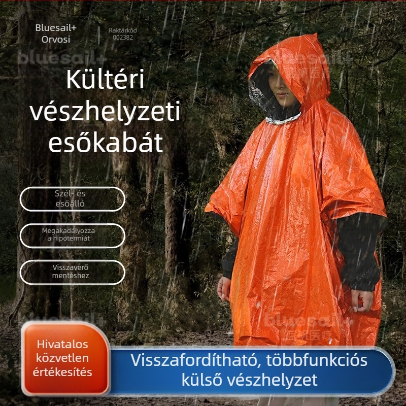 Vészhelyzeti szigetelt hálózsák kültéri kempingezéshez – napvédelem, nedvességálló, hideg elleni védelem (Márka: Blue Sail; Modell: Emergency blanket)