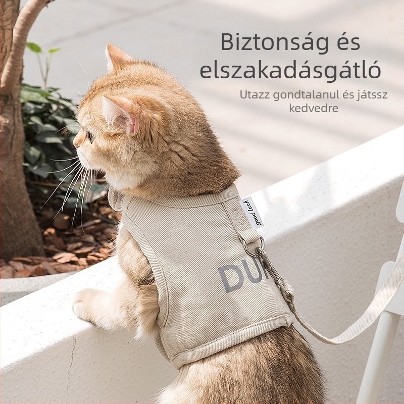 Anti-escape macska hám, lélegző, egész éves használatra, macska sétahám, behúzható pórázzal