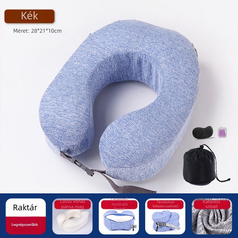 Memóriás habú U-alakú nyakpárna Ice Silk huzattal, utazáshoz